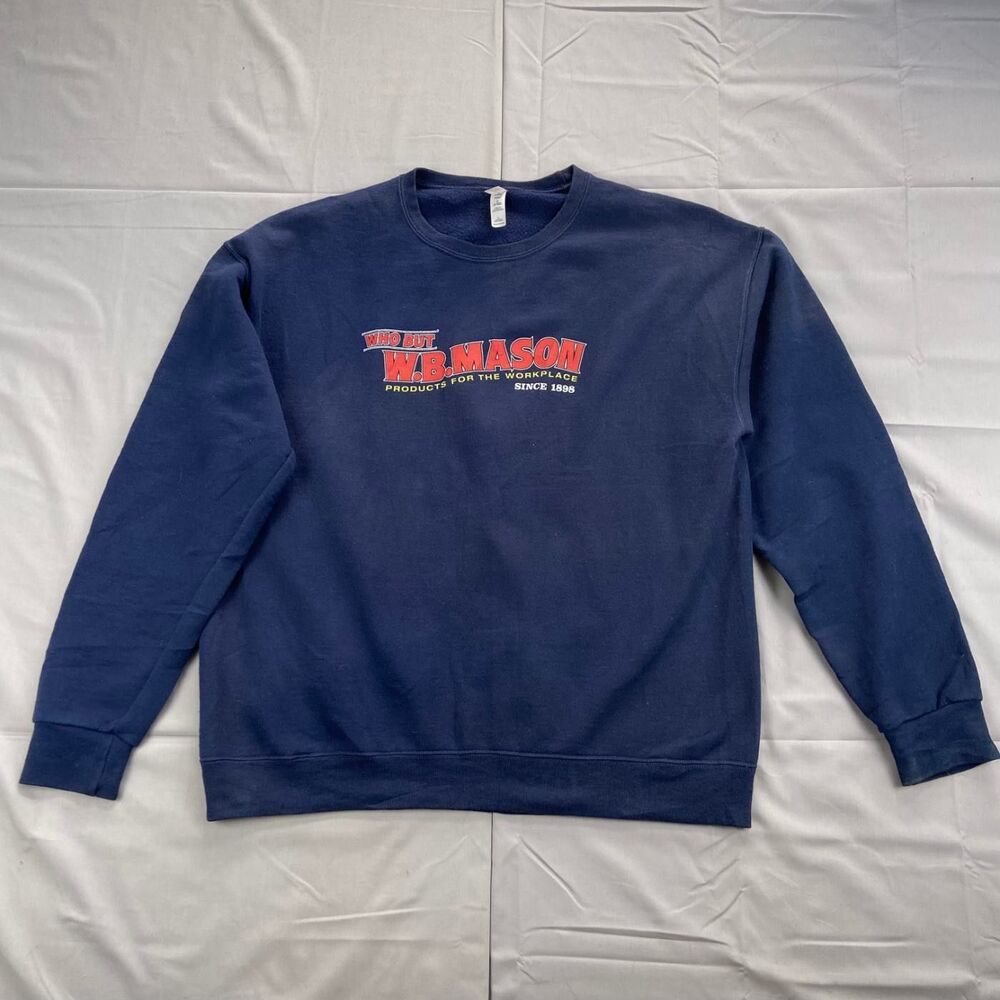 Jerzees Men's L Navy Blue W.b. Mason Graphic Fleece Sweatshirt Crewneck 50 Cuffs